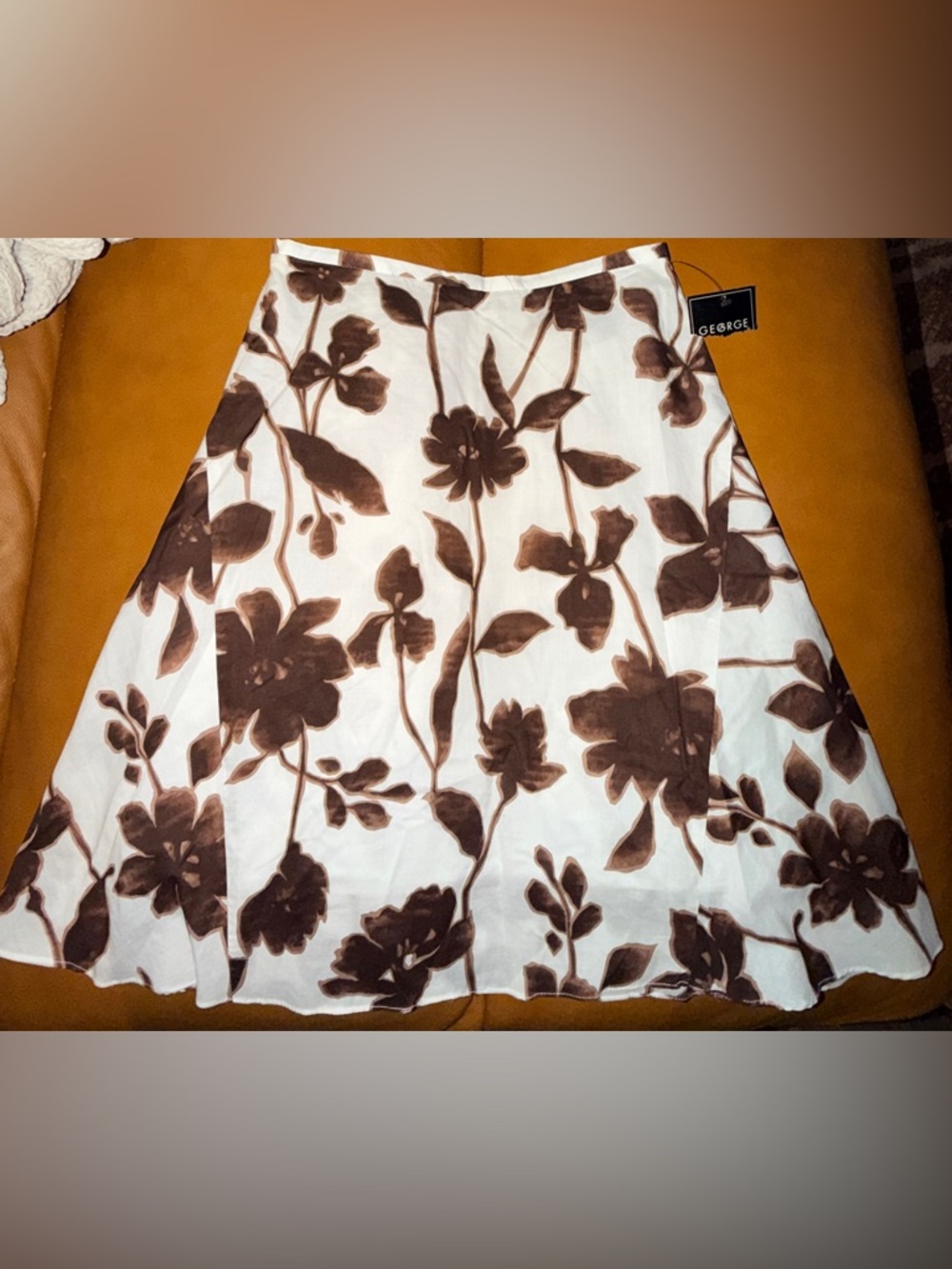 George White Skirt with Woodland Brown Floral Print